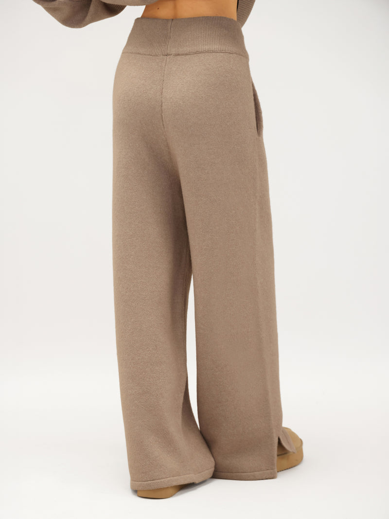 Knitted Wide Leg Sweatpants - Soft Brown