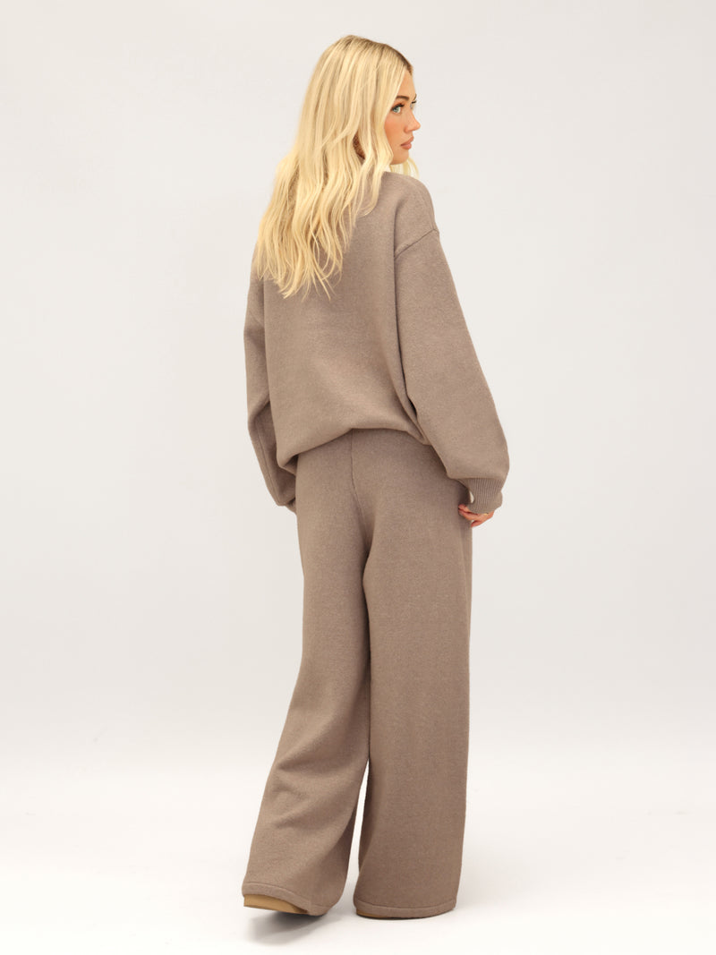 Knitted Wide Leg Sweatpants - Soft Brown