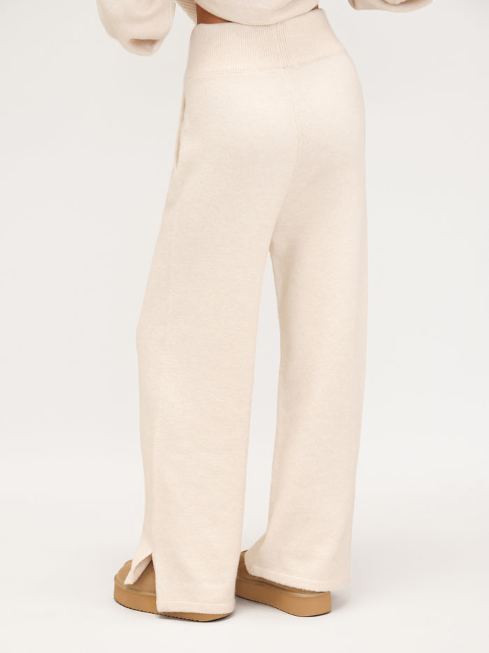 Knitted Wide Leg Sweatpants - Vanilla