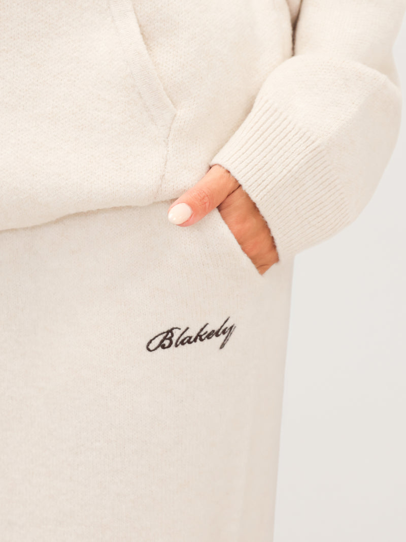 Knitted Wide Leg Sweatpants - Vanilla