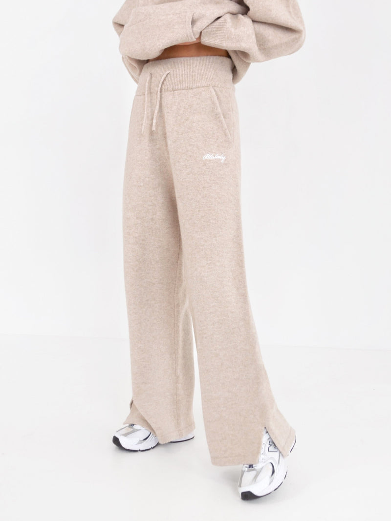 Knitted Wide Leg Sweatpants - Toasted Taupe