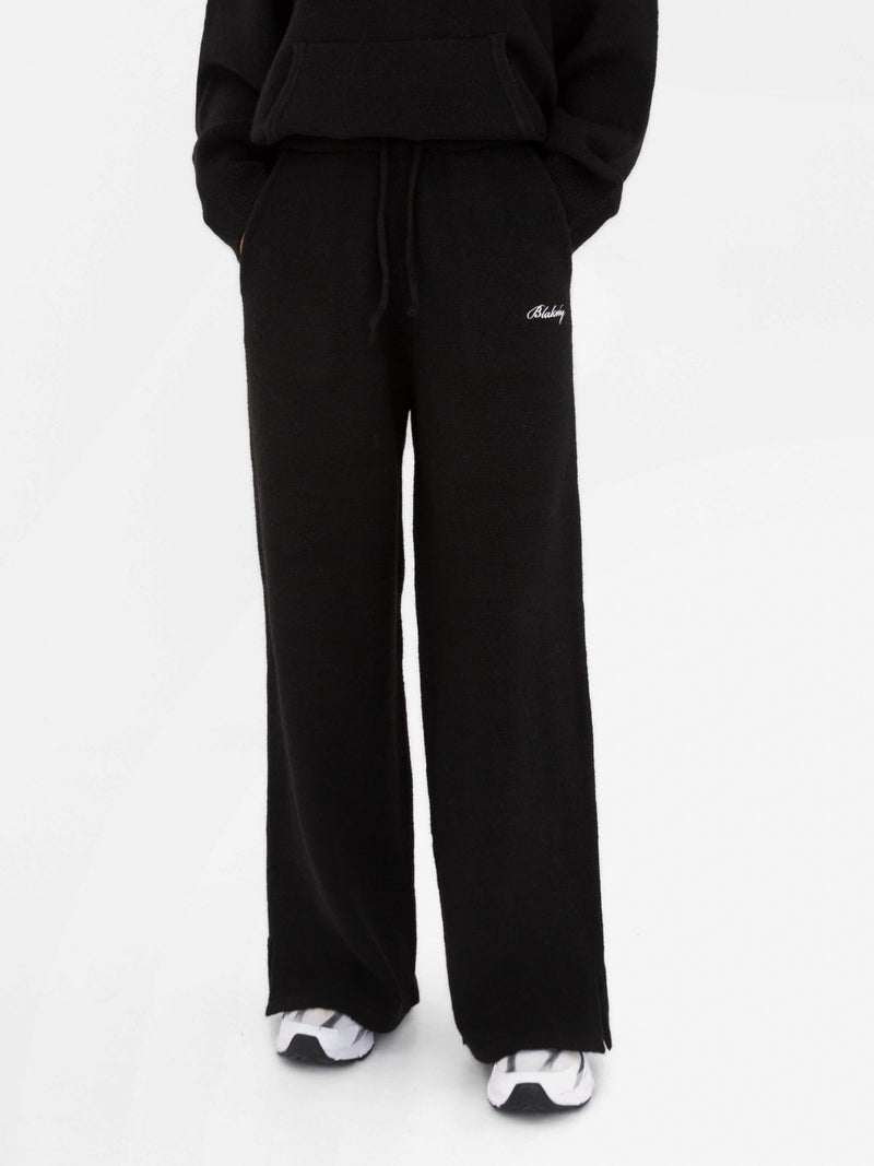 Knitted Wide Leg Sweatpants - Black