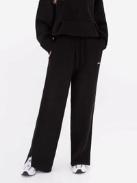 Knitted Wide Leg Sweatpants - Black