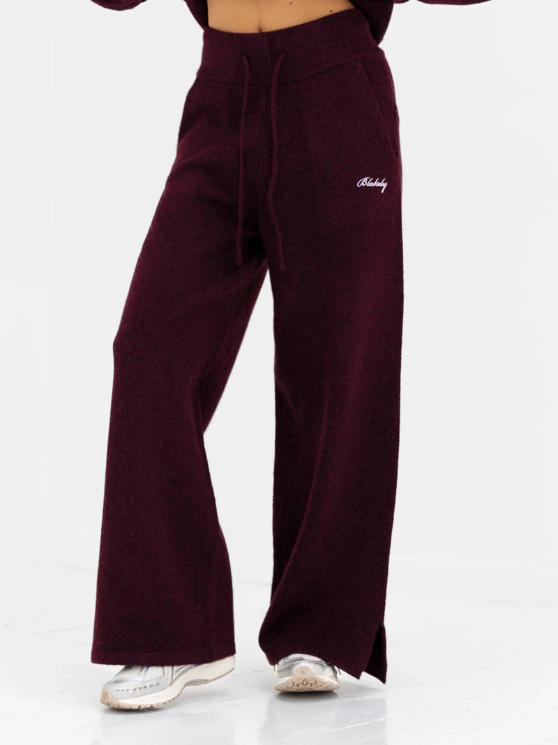 Knitted Wide Leg Sweatpants - Dark Cherry