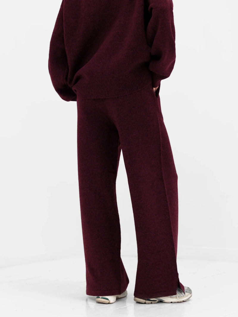 Knitted Wide Leg Sweatpants - Dark Cherry