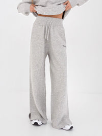 Knitted Wide Leg Sweatpants - Marl Grey