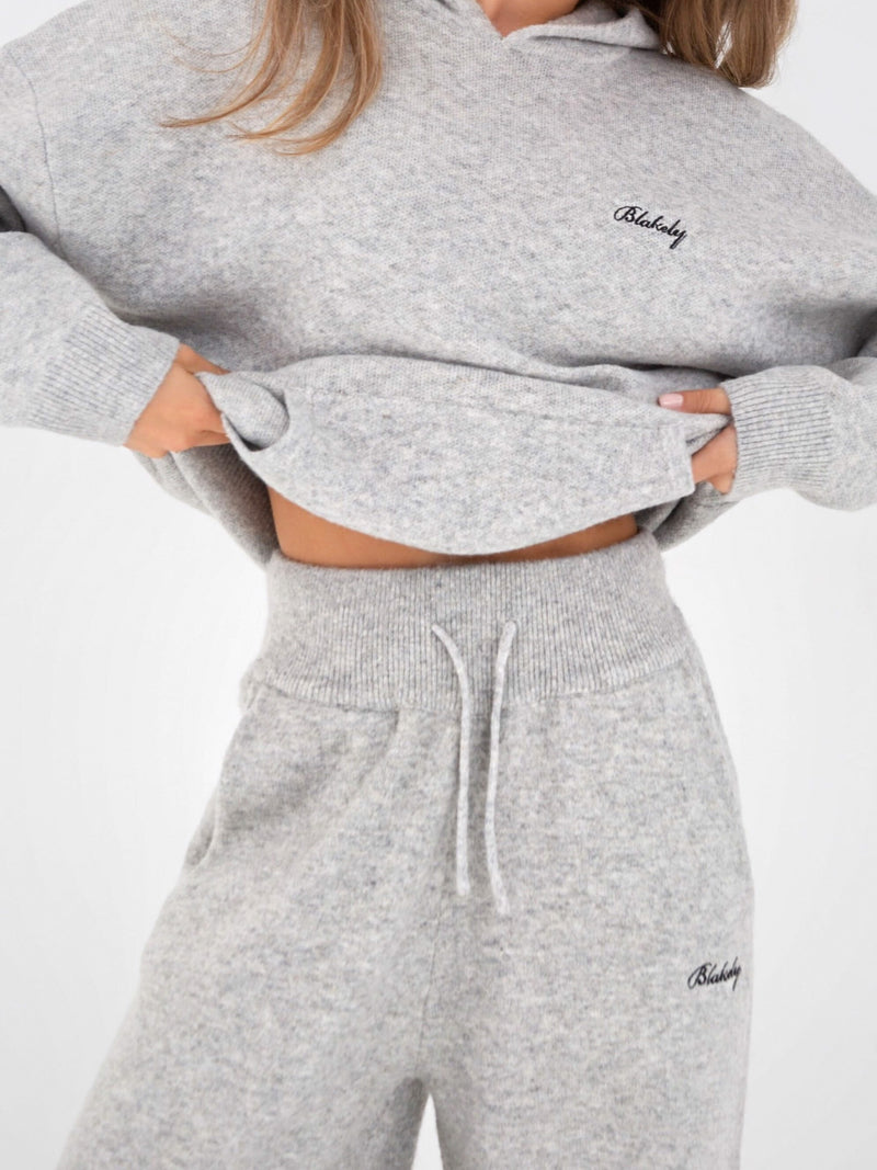 Knitted Wide Leg Sweatpants - Marl Grey