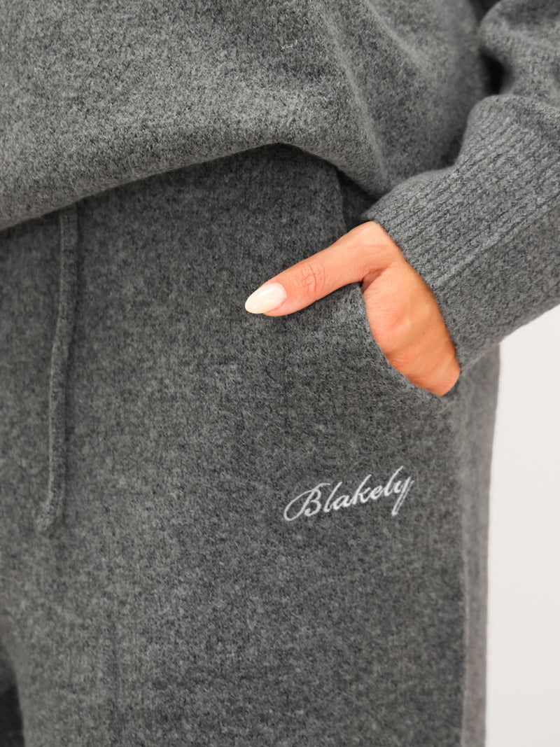 Knitted Wide Leg Sweatpants - Marl Charcoal