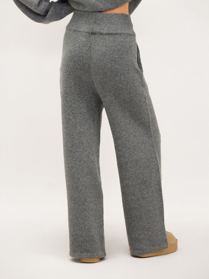Knitted Wide Leg Sweatpants - Marl Charcoal