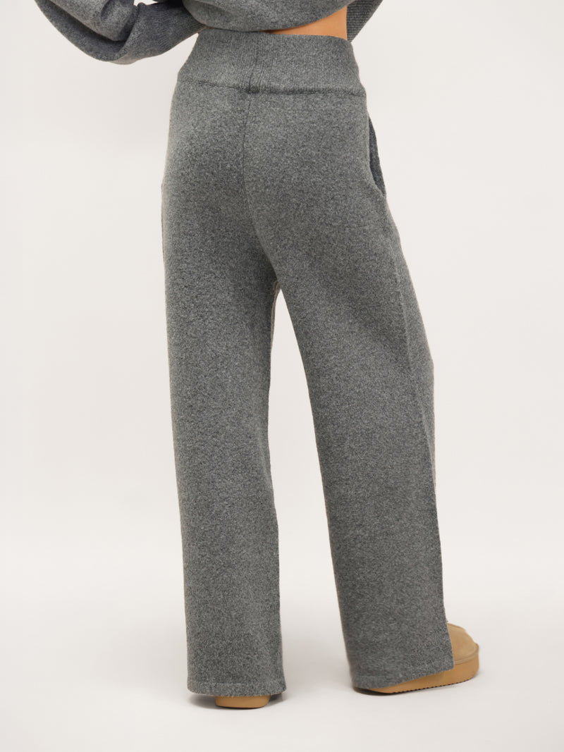 Knitted Wide Leg Sweatpants - Marl Charcoal