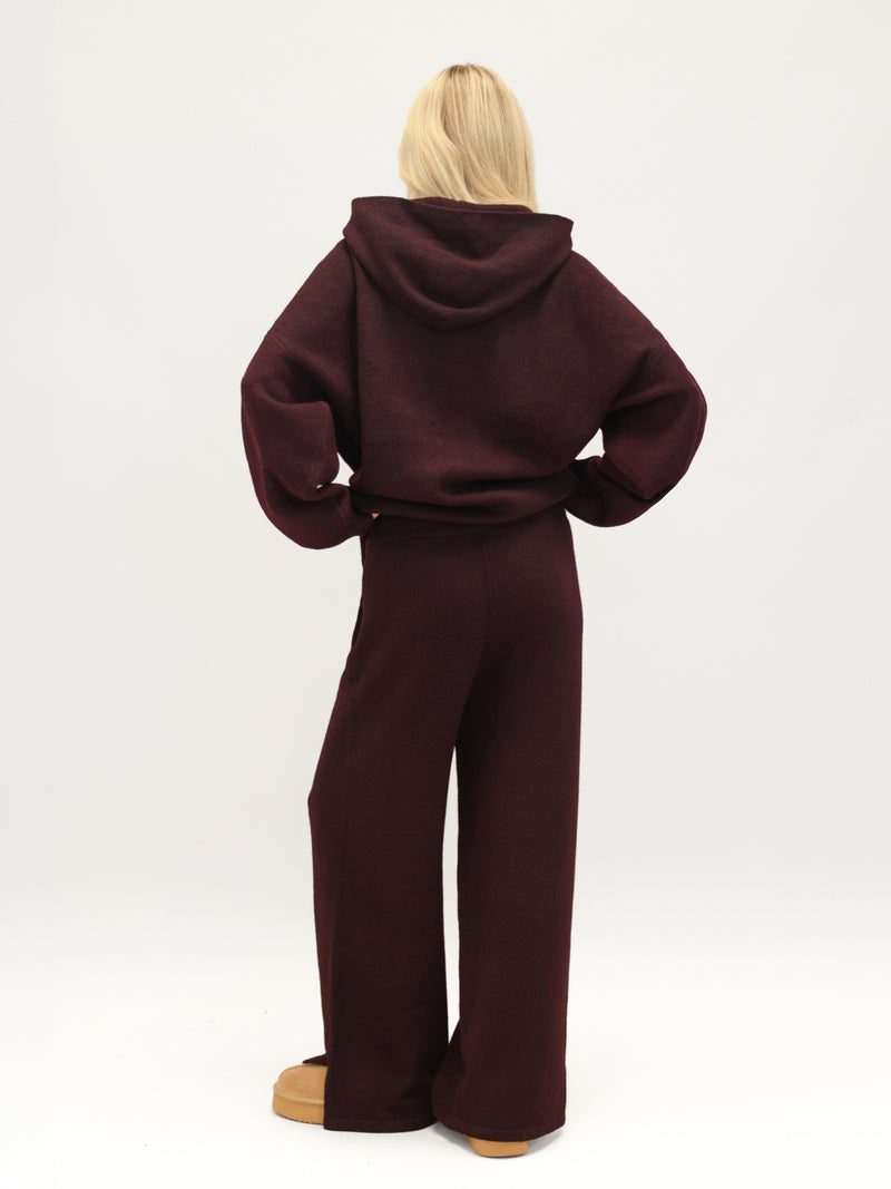 Knitted Wide Leg Sweatpants - Dark Mulberry