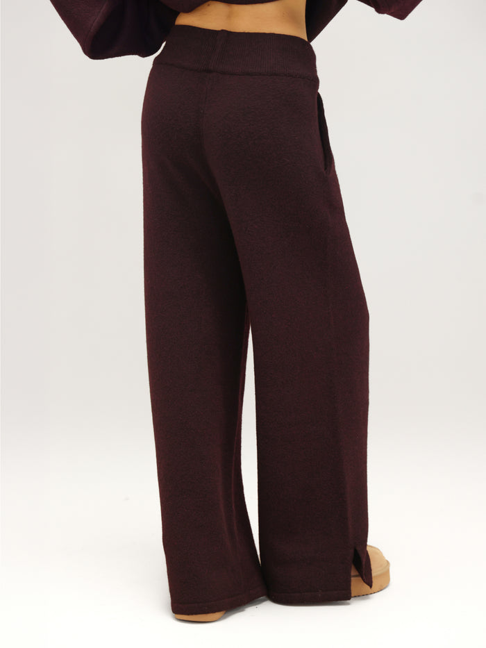 Knitted Wide Leg Sweatpants - Dark Mulberry