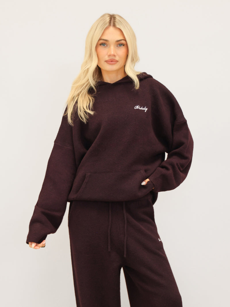 Knitted Wide Leg Sweatpants - Dark Mulberry