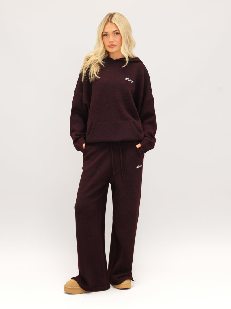 Knitted Wide Leg Sweatpants - Dark Mulberry