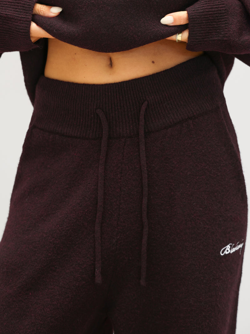 Knitted Wide Leg Sweatpants - Dark Mulberry