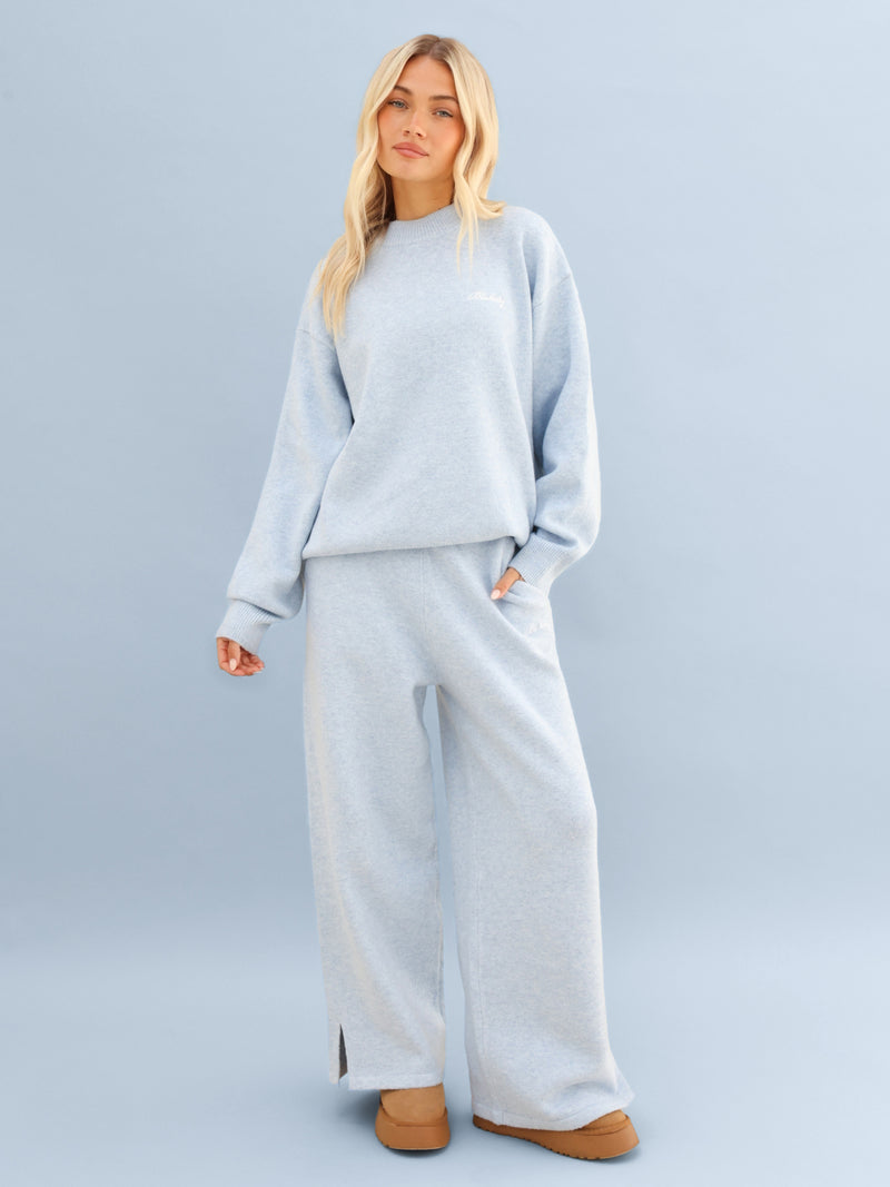Knitted Wide Leg Sweatpants - Baby Blue