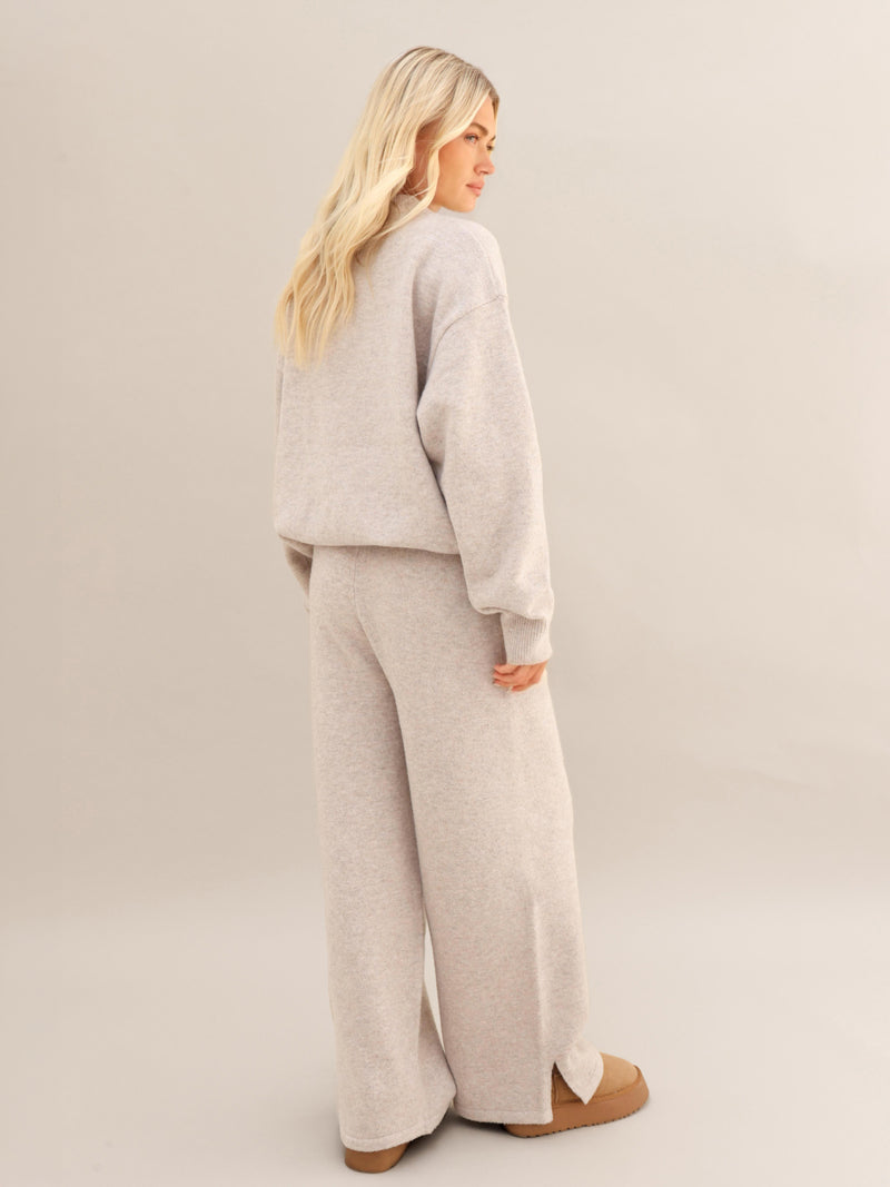 Knitted Wide Leg Sweatpants - Toasted Taupe