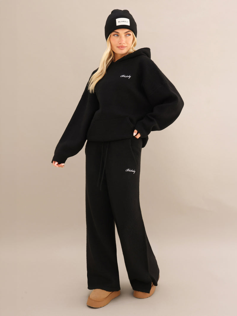Knitted Wide Leg Sweatpants - Black