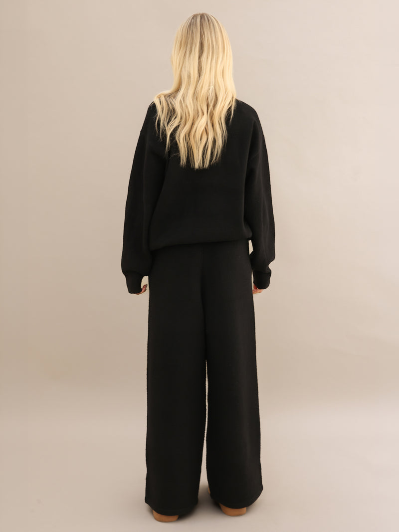 Knitted Wide Leg Sweatpants - Black