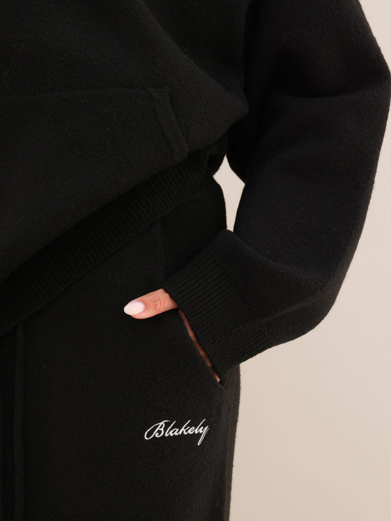 Knitted Wide Leg Sweatpants - Black