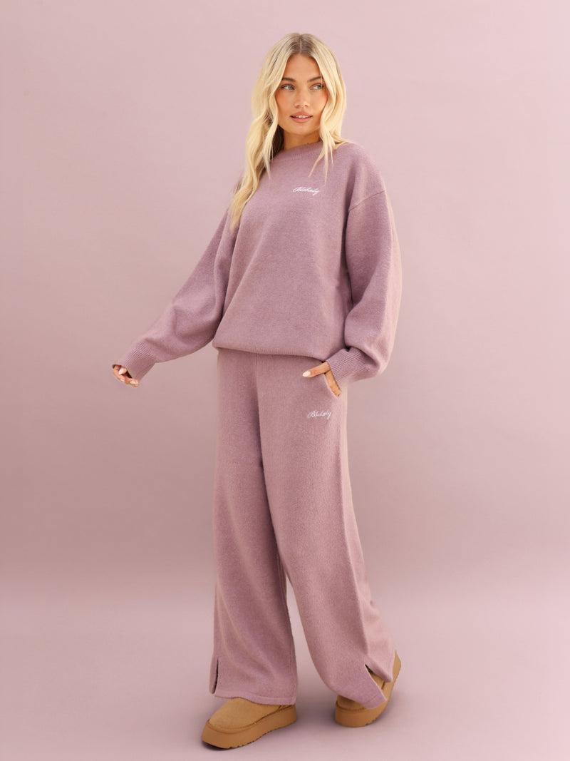 Knitted Wide Leg Sweatpants - Dusty Pink