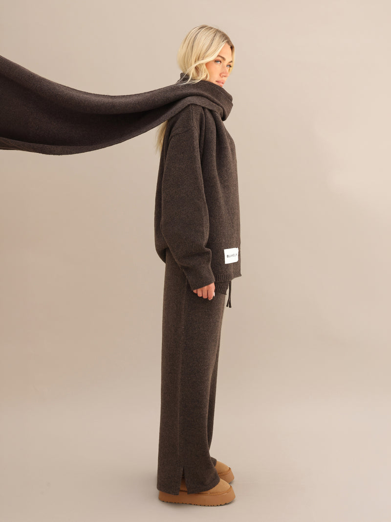 Knitted Wide Leg Sweatpants - Chocolate Brown