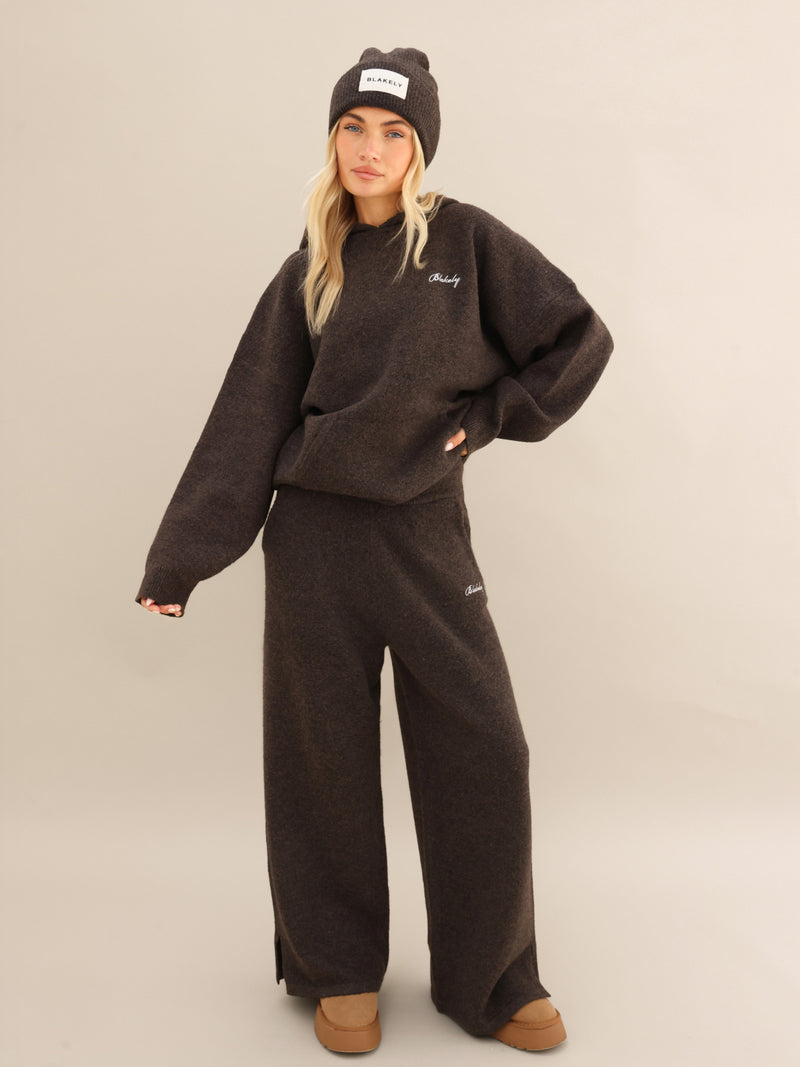 Knitted Wide Leg Sweatpants - Chocolate Brown