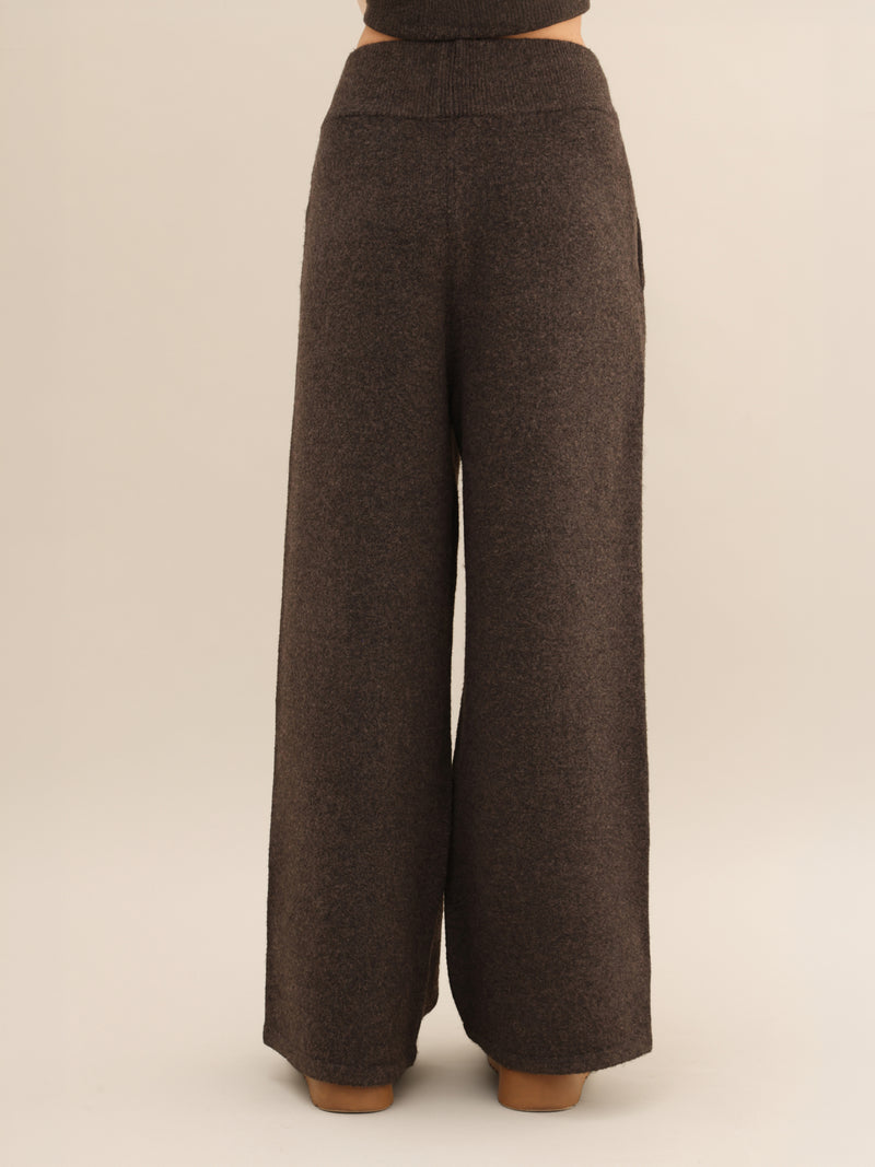 Knitted Wide Leg Sweatpants - Chocolate Brown