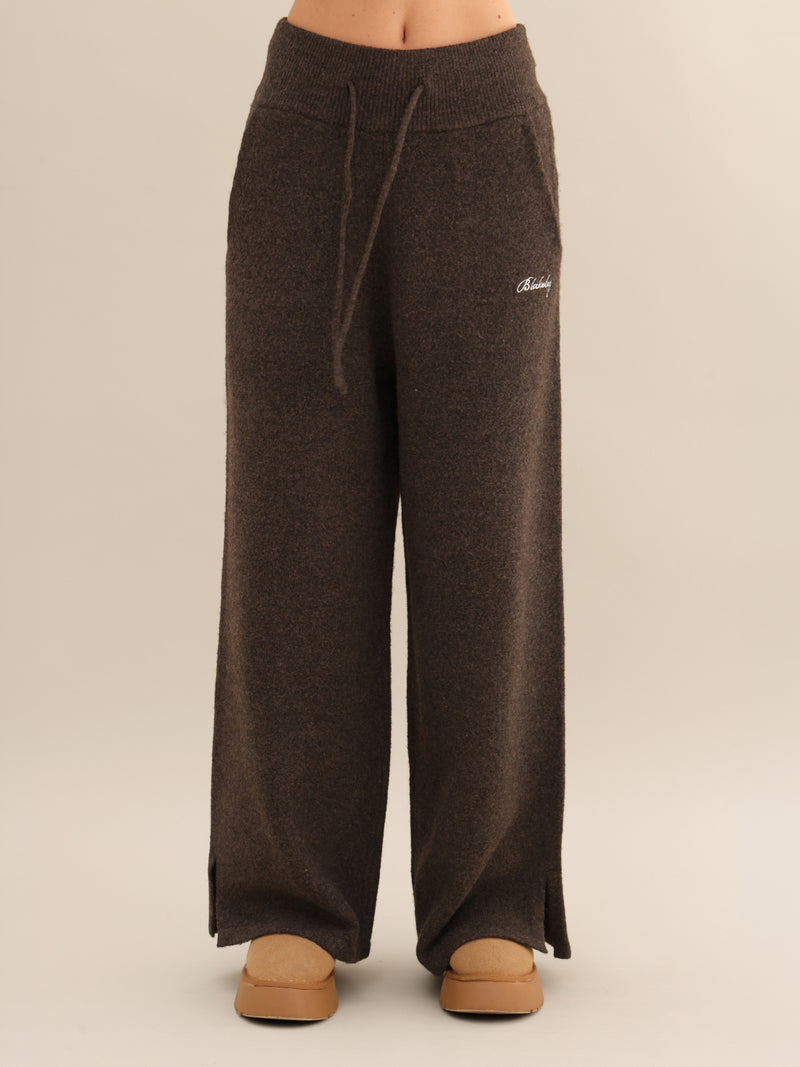 Knitted Wide Leg Sweatpants - Chocolate Brown