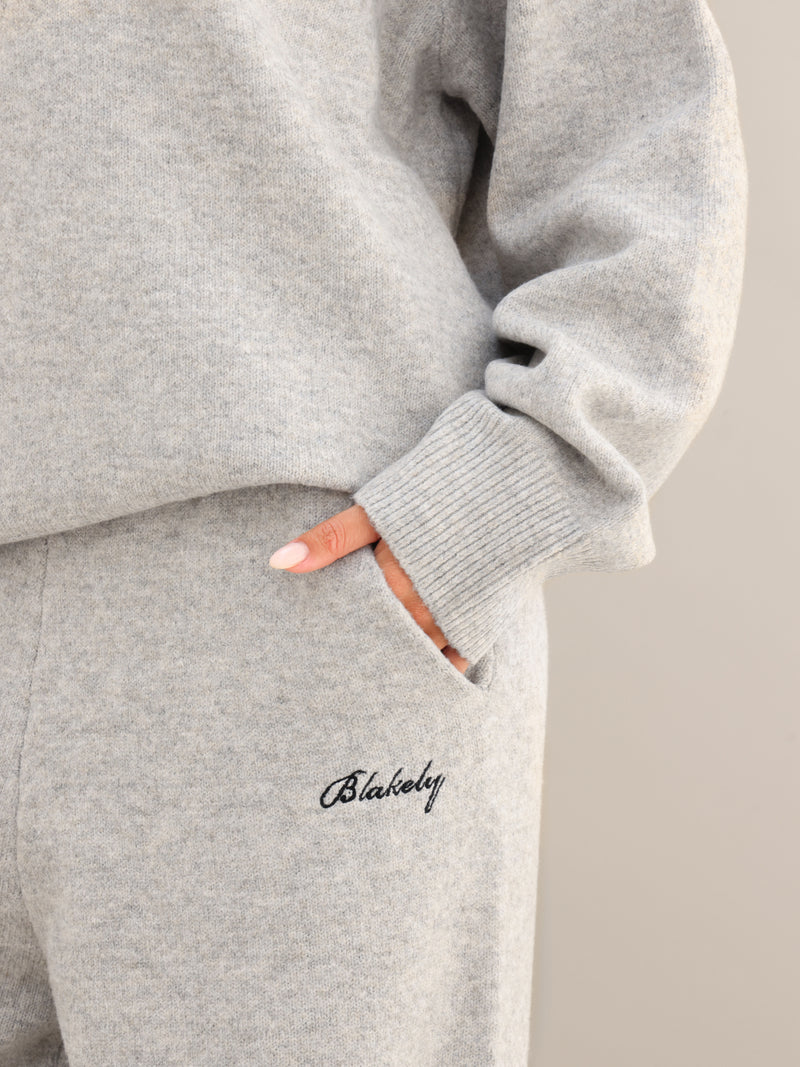 Knitted Wide Leg Sweatpants - Marl Grey