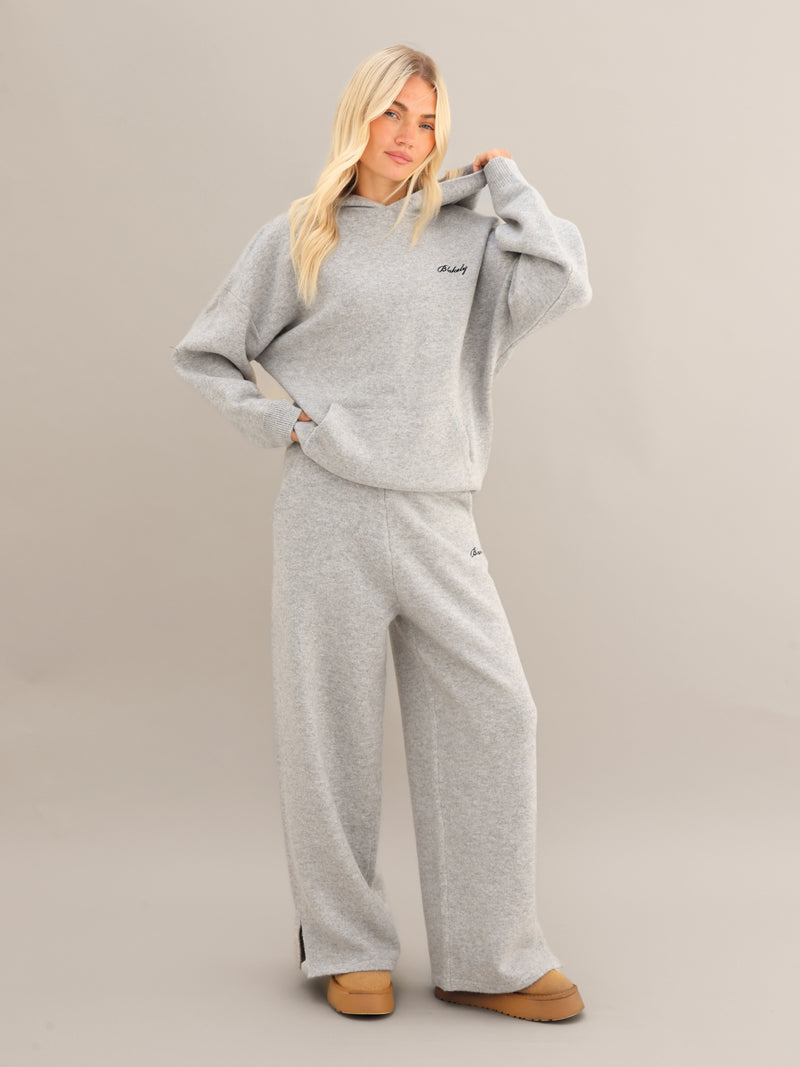 Knitted Wide Leg Sweatpants - Marl Grey