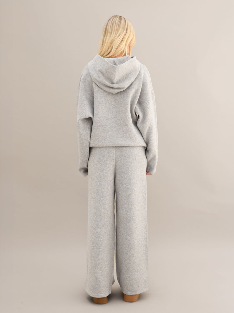Knitted Wide Leg Sweatpants - Marl Grey