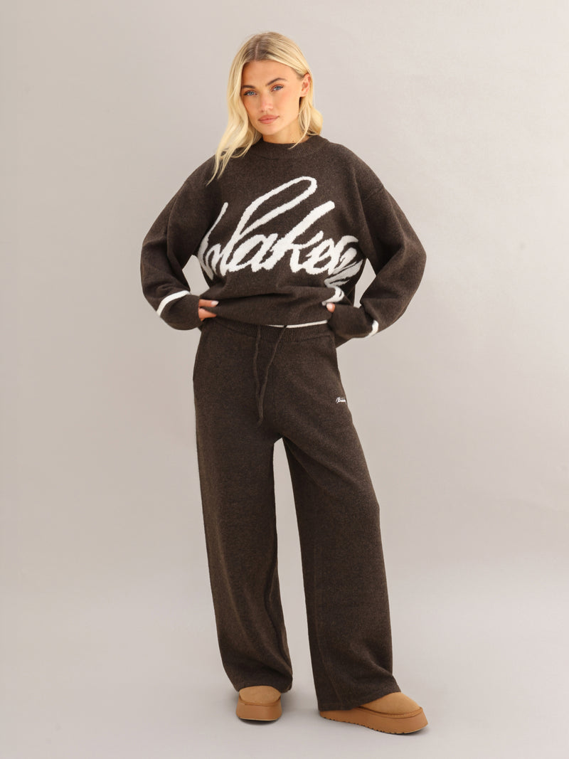 Margot Knitted Wide Leg Sweatpants - Chocolate Brown