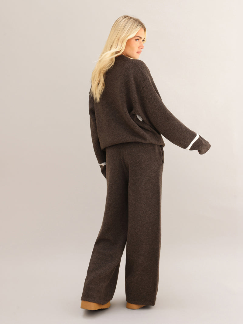 Margot Knitted Wide Leg Sweatpants - Chocolate Brown