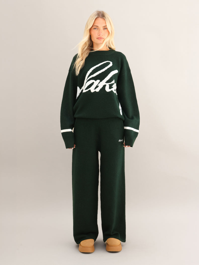 Margot Knitted Wide Leg Sweatpants - Emerald Green