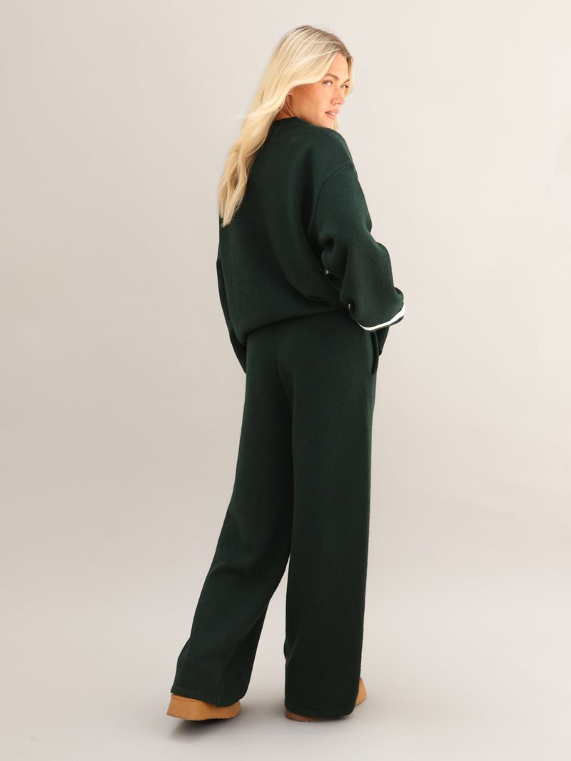 Margot Knitted Wide Leg Sweatpants - Emerald Green