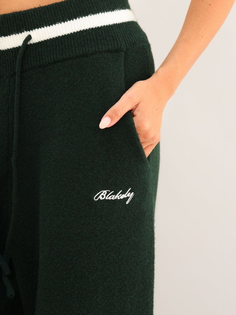 Margot Knitted Wide Leg Sweatpants - Emerald Green