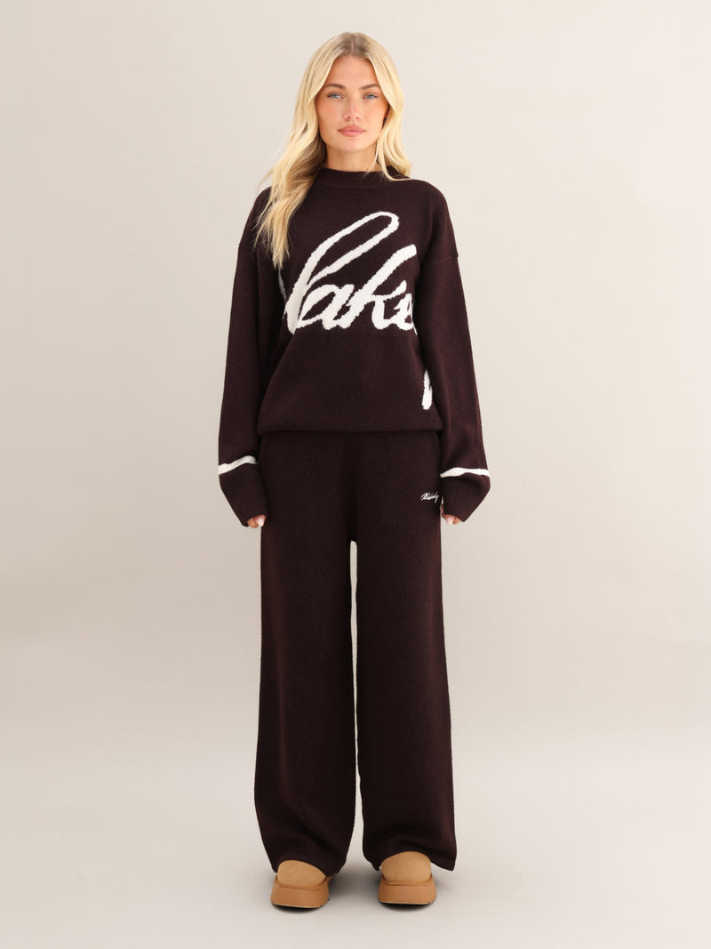 Margot Knitted Wide Leg Sweatpants - Dark Mulberry