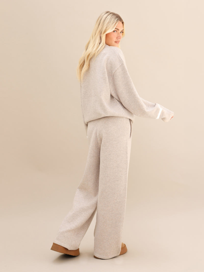 Margot Knitted Wide Leg Sweatpants - Toasted Taupe