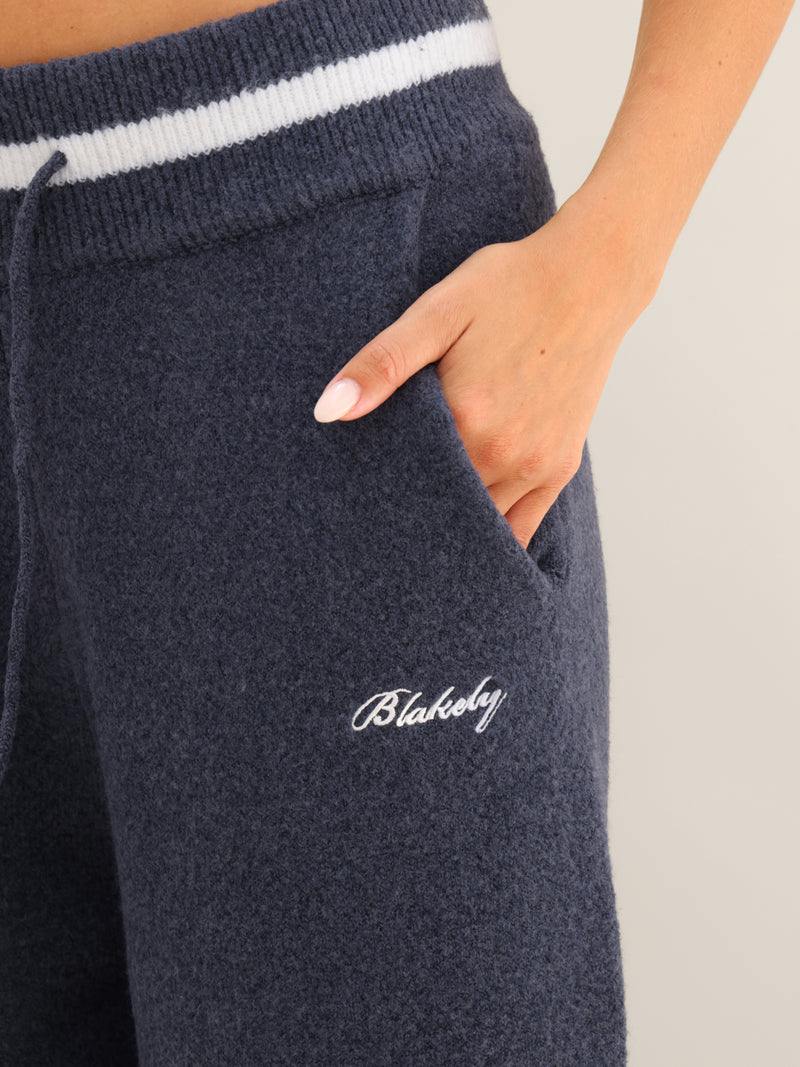 Margot Knitted Wide Leg Sweatpants - True Navy