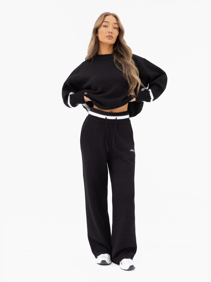 Margot Knitted Wide Leg Sweatpants - Black