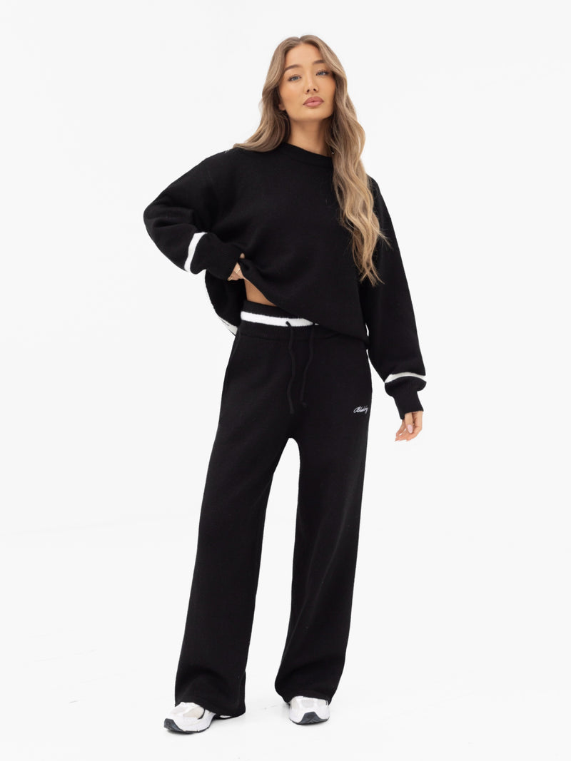 Margot Knitted Wide Leg Sweatpants - Black
