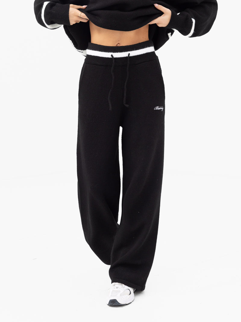 Margot Knitted Wide Leg Sweatpants - Black