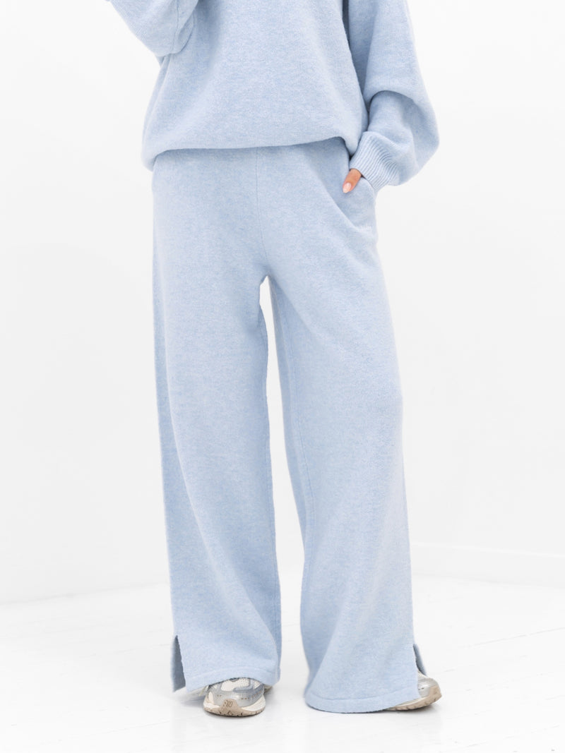 Knitted Wide Leg Sweatpants - Baby Blue