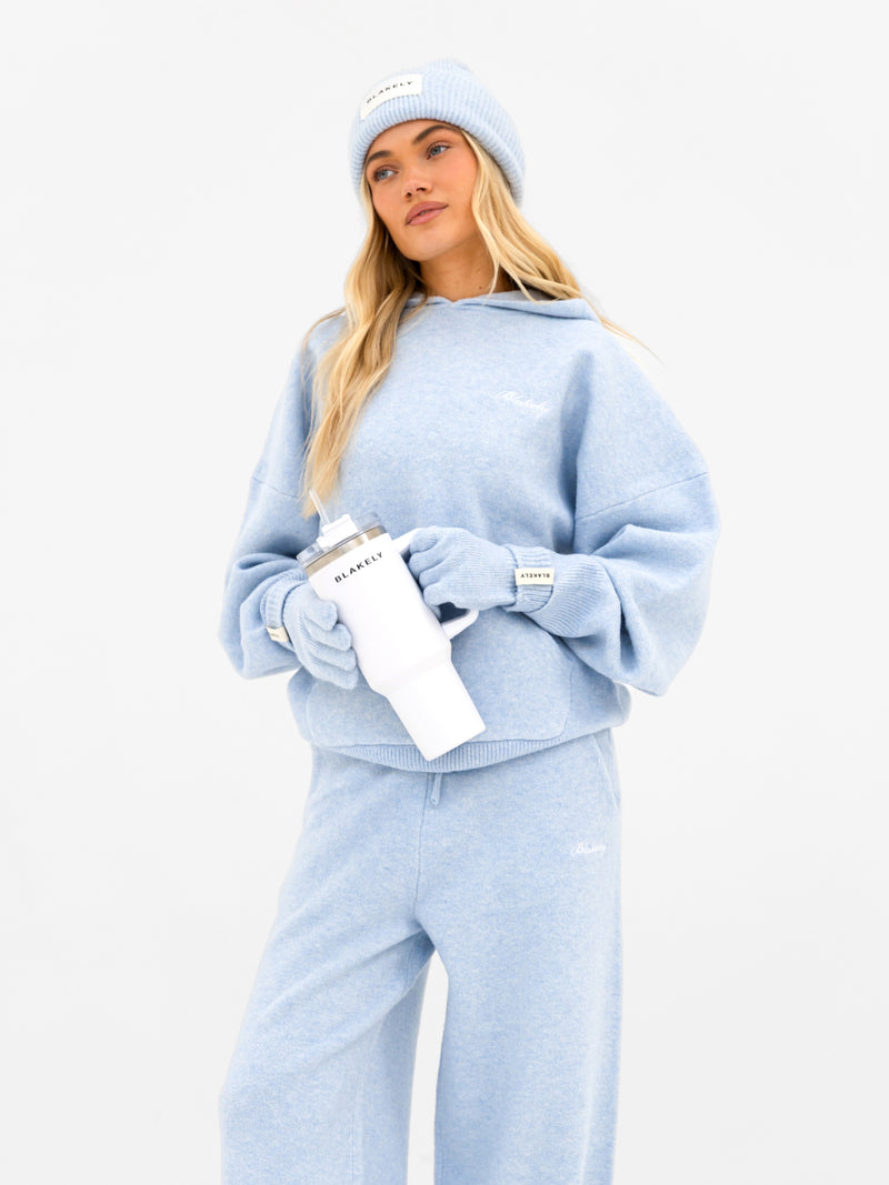 Knitted Wide Leg Sweatpants - Baby Blue