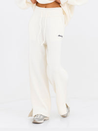 Knitted Wide Leg Sweatpants - Cream