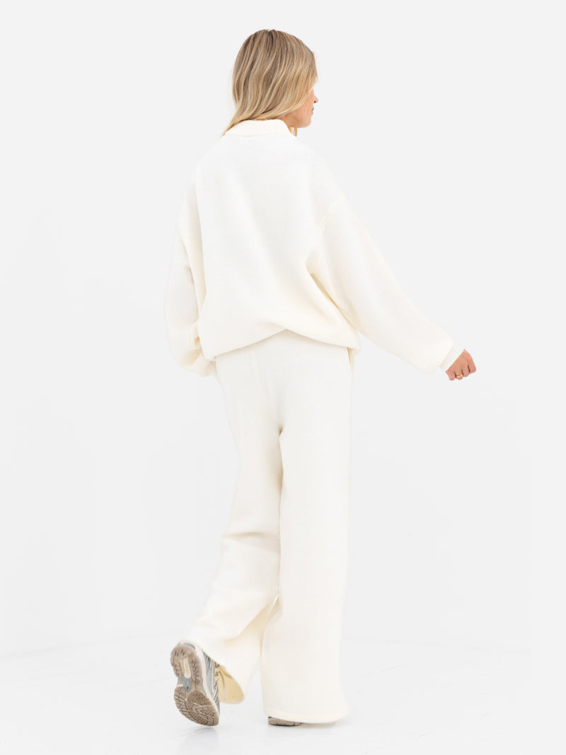 Knitted Wide Leg Sweatpants - Cream