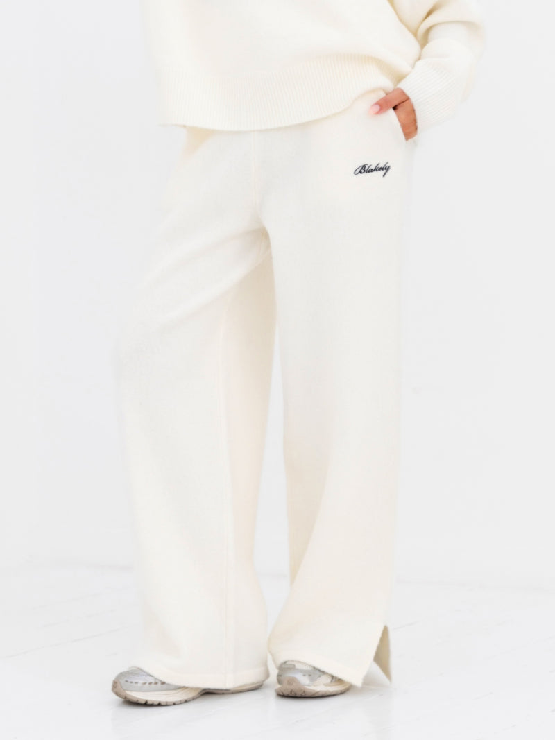 Knitted Wide Leg Sweatpants - Cream
