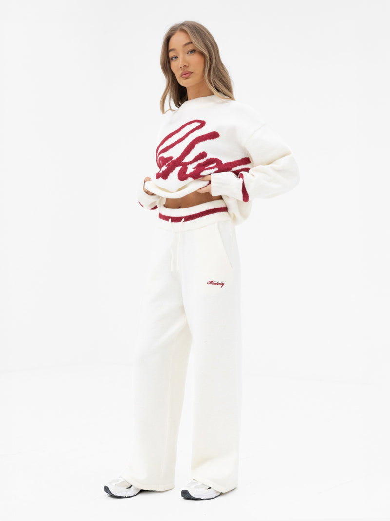 Margot Knitted Wide Leg Sweatpants - Cream