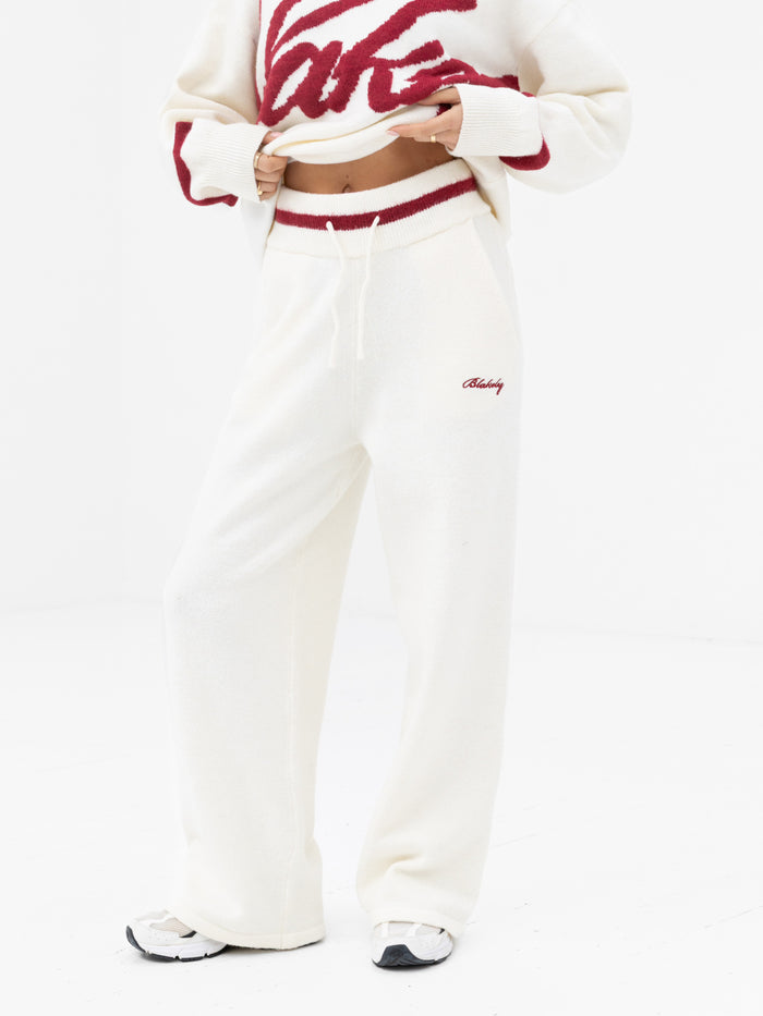 Margot Knitted Wide Leg Sweatpants - Cream